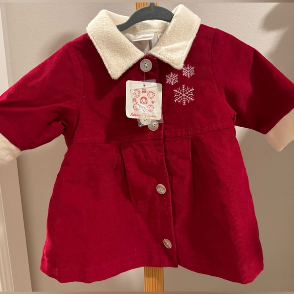 NWT Hanna Anderson Red Corduroy Snowflake Coat with Tights, Size 60 (3-6 Months) - Picture 2 of 4